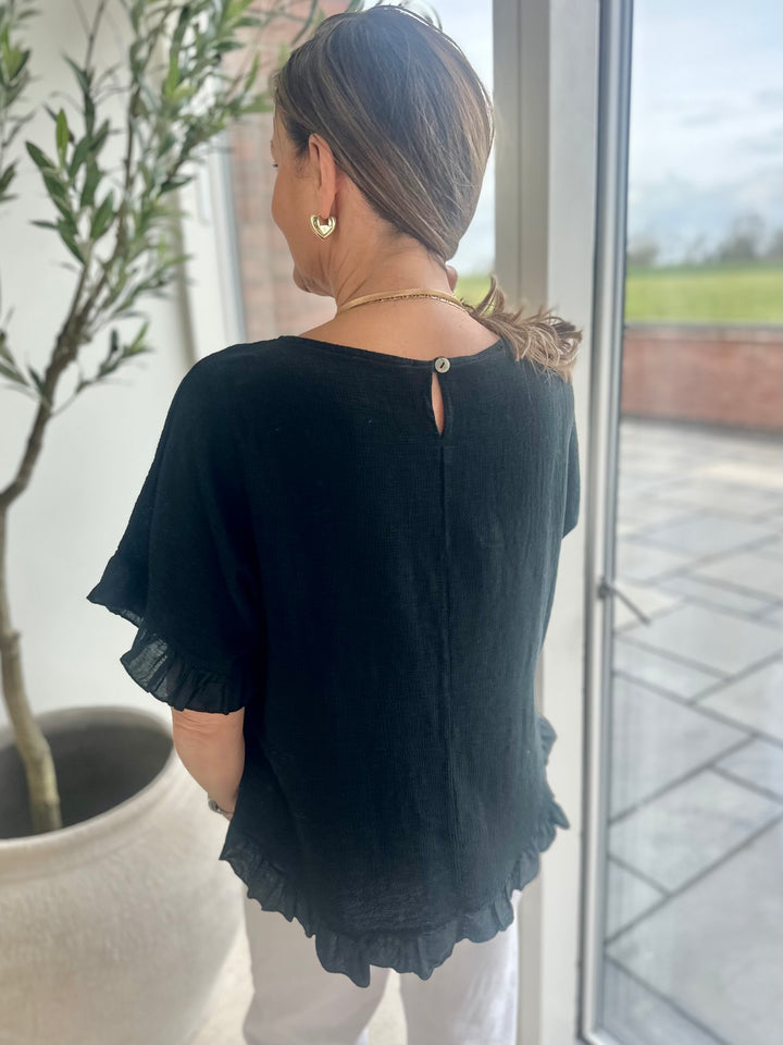 Black Waffle Frill Top