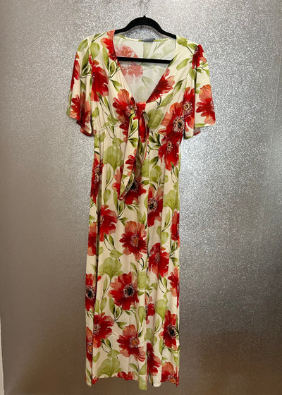 Red Floral Tie Front Dress