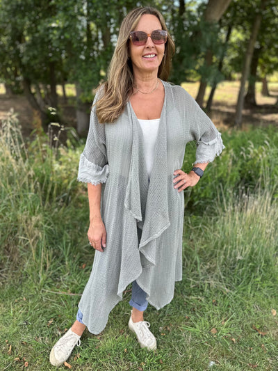 Khaki Waffle Waterfall Long Jacket