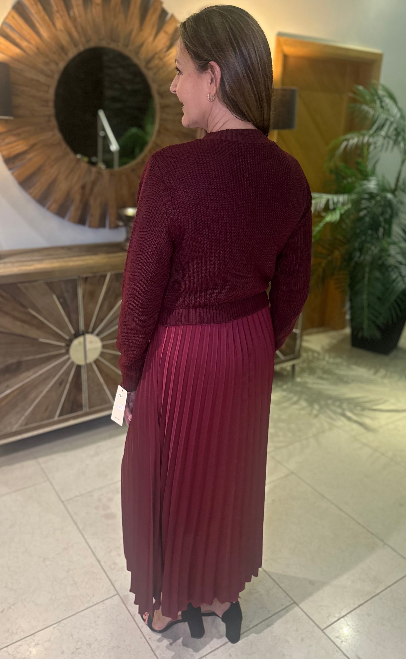 Wine Pleated Dress