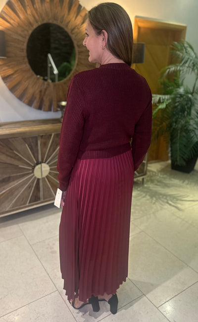 Wine Pleated Dress