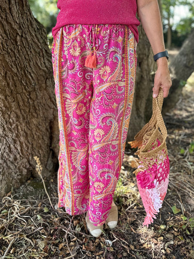 Fuchsia Paisley Silk Mix Trousers