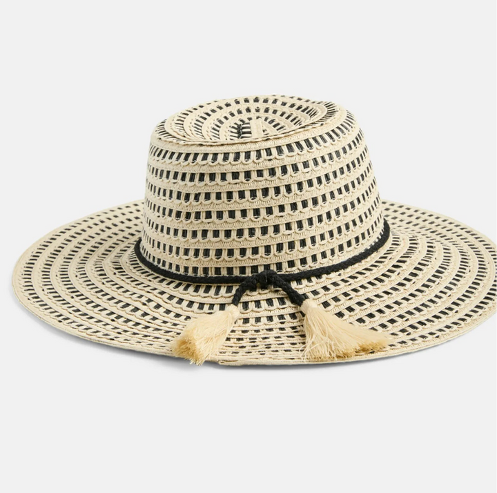PIECES Black & Natural Laila Hat