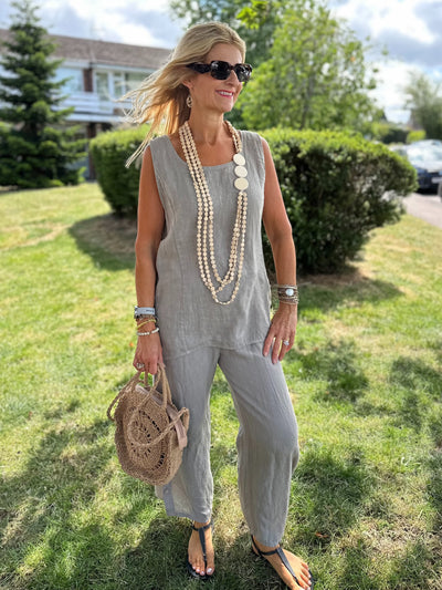 Stone Button Leg Linen Trousers