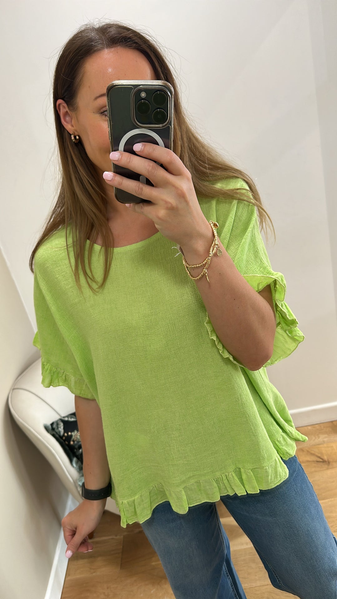 Lime Green Waffle Frill Top