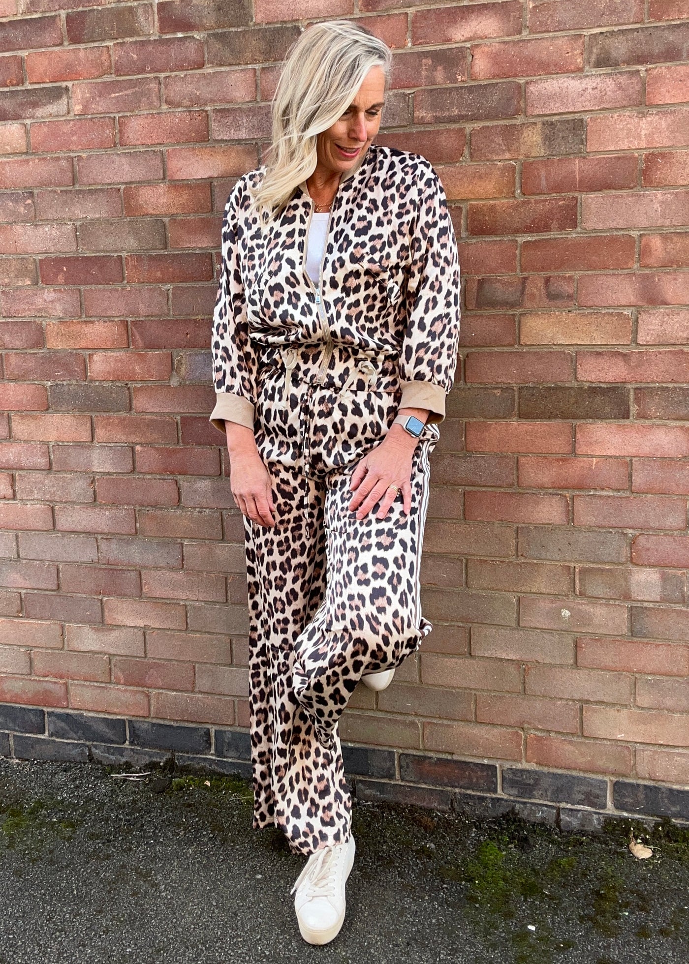 Leopard Silk Mix Wide Leg Trousers