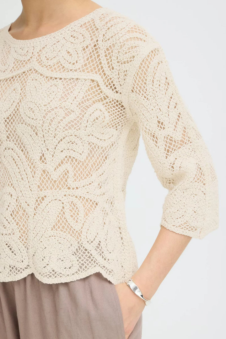 Fransa Oatmeal Crochet Top