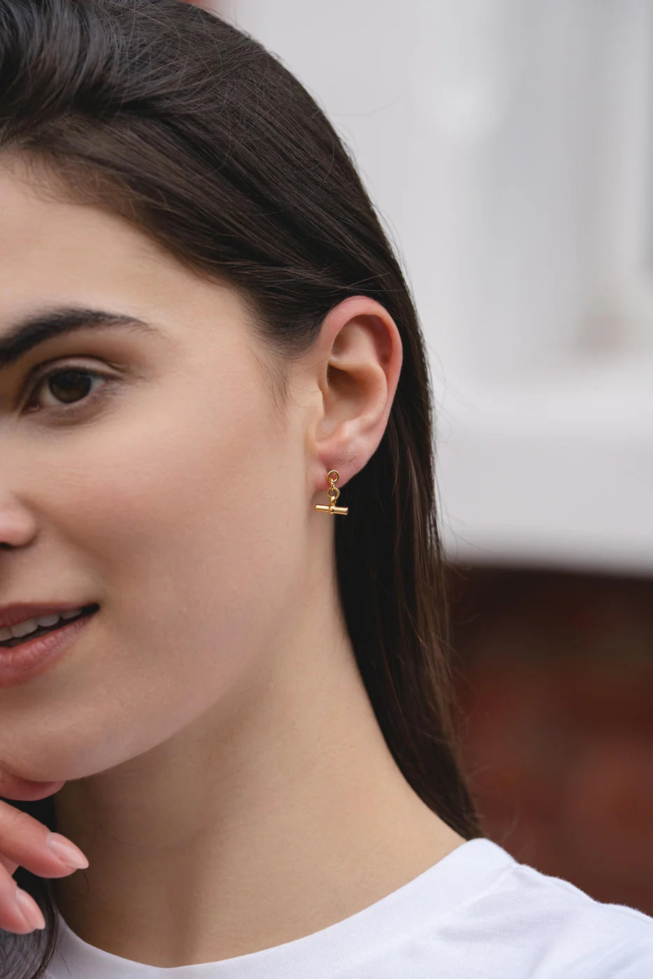 Gold T-Bar Drop Earrings