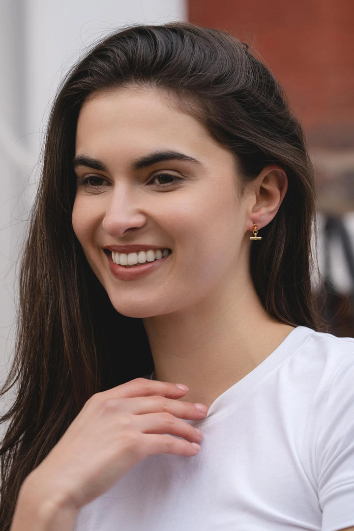 Gold T-Bar Drop Earrings