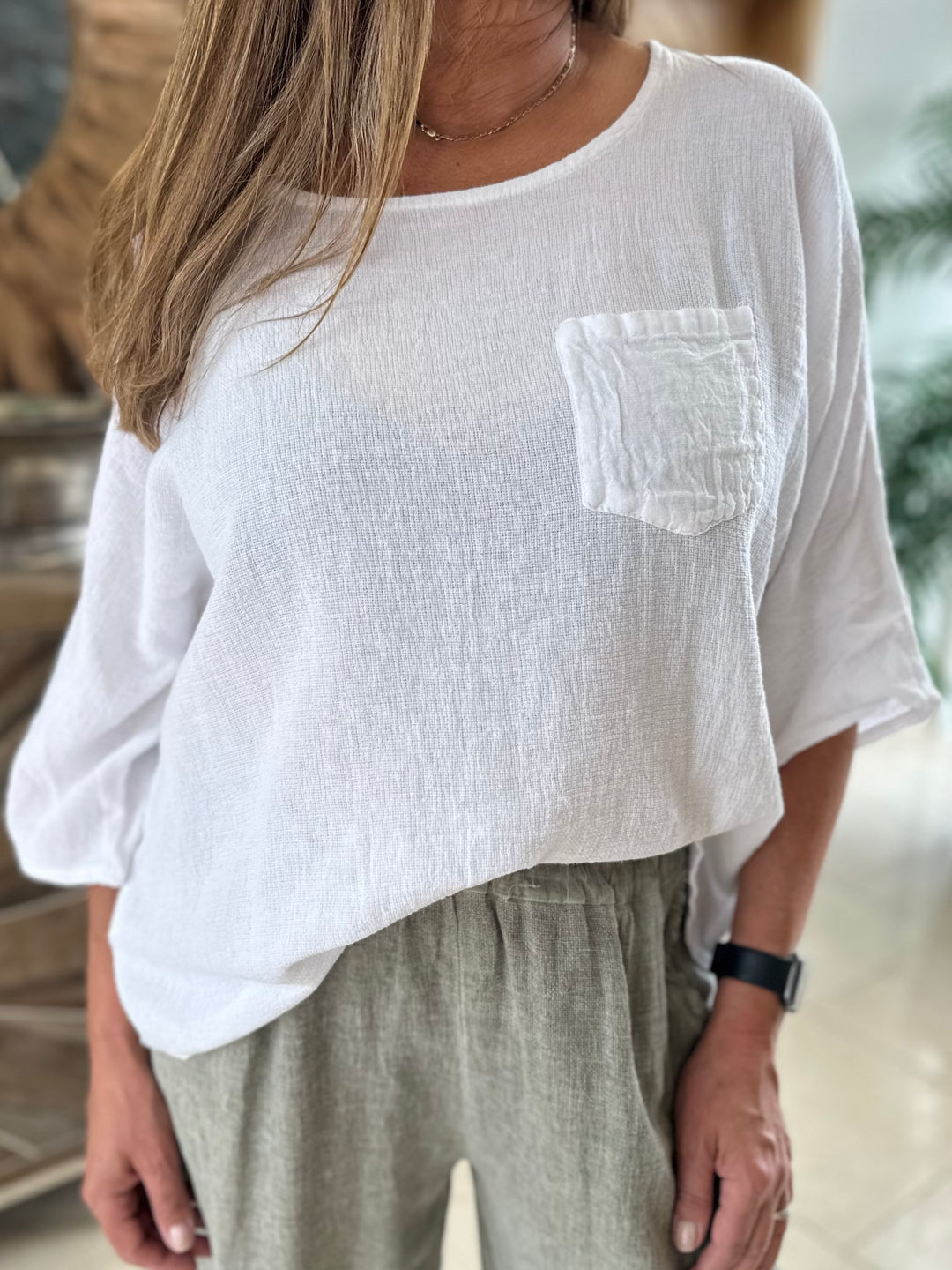 White Pocket Waffle Top