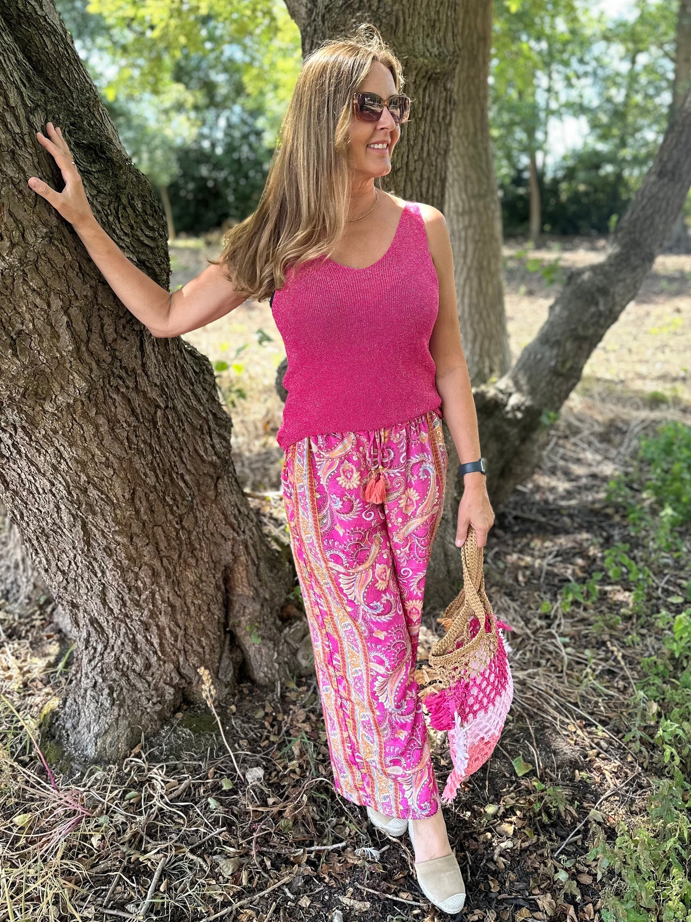 Fuchsia Paisley Silk Mix Trousers