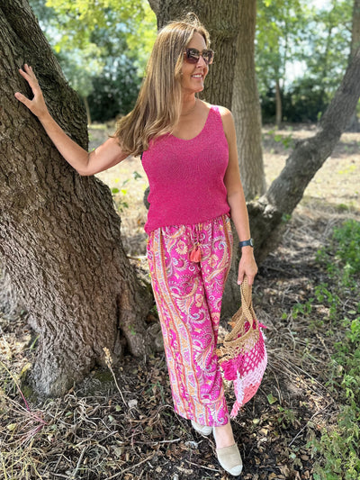 Fuchsia Paisley Silk Mix Trousers