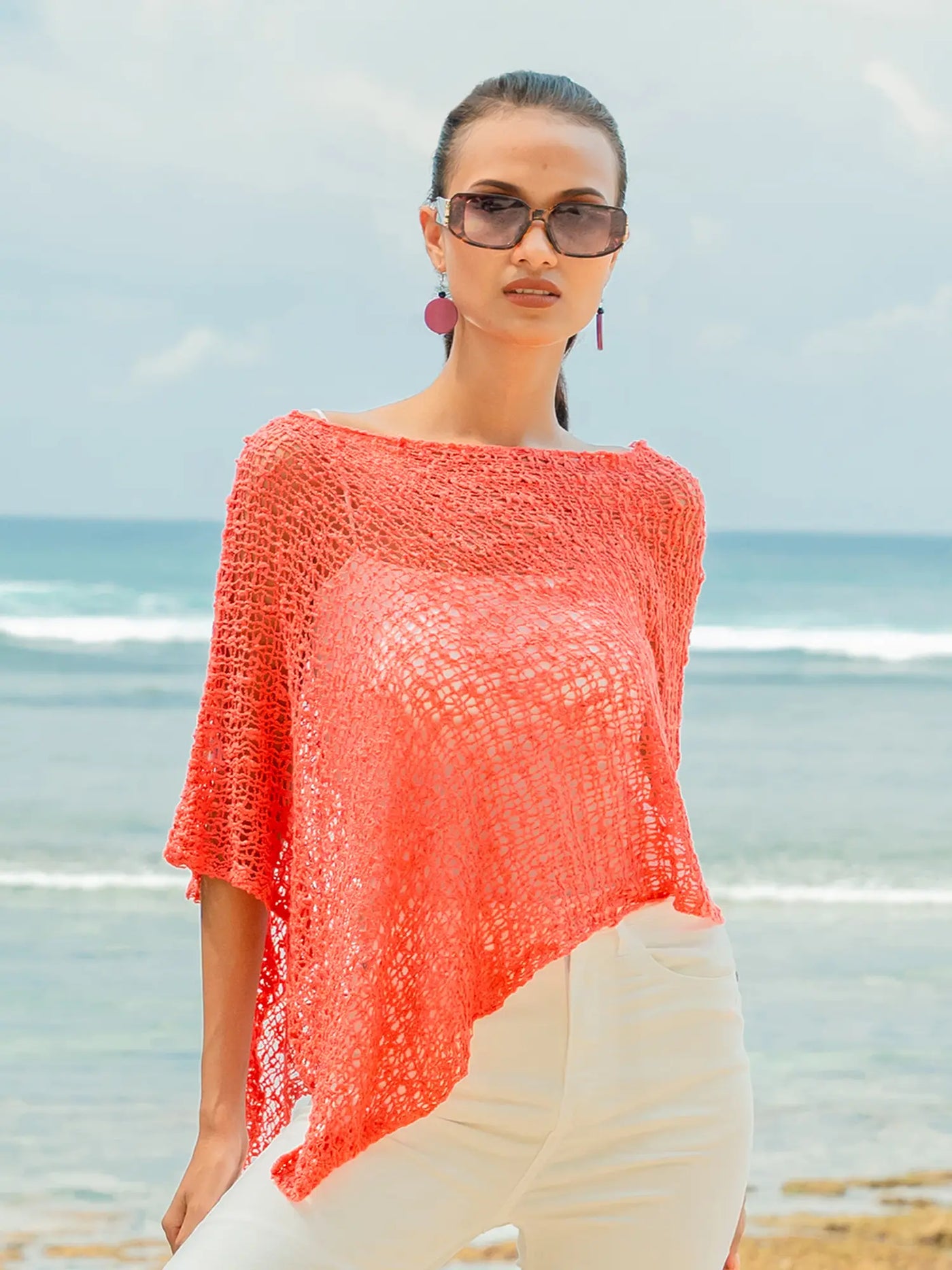 Coral Orange Popcorn Poncho