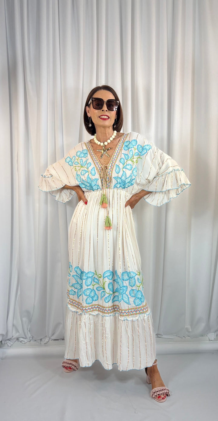 Rosalie Floral Boho Dress - Blue
