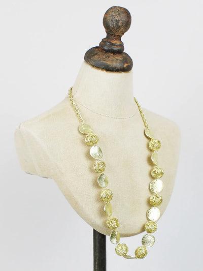 Gold Mesh Ball & Textured Disc Necklace