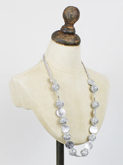 Silver Mesh Ball & Textured Disc Necklace