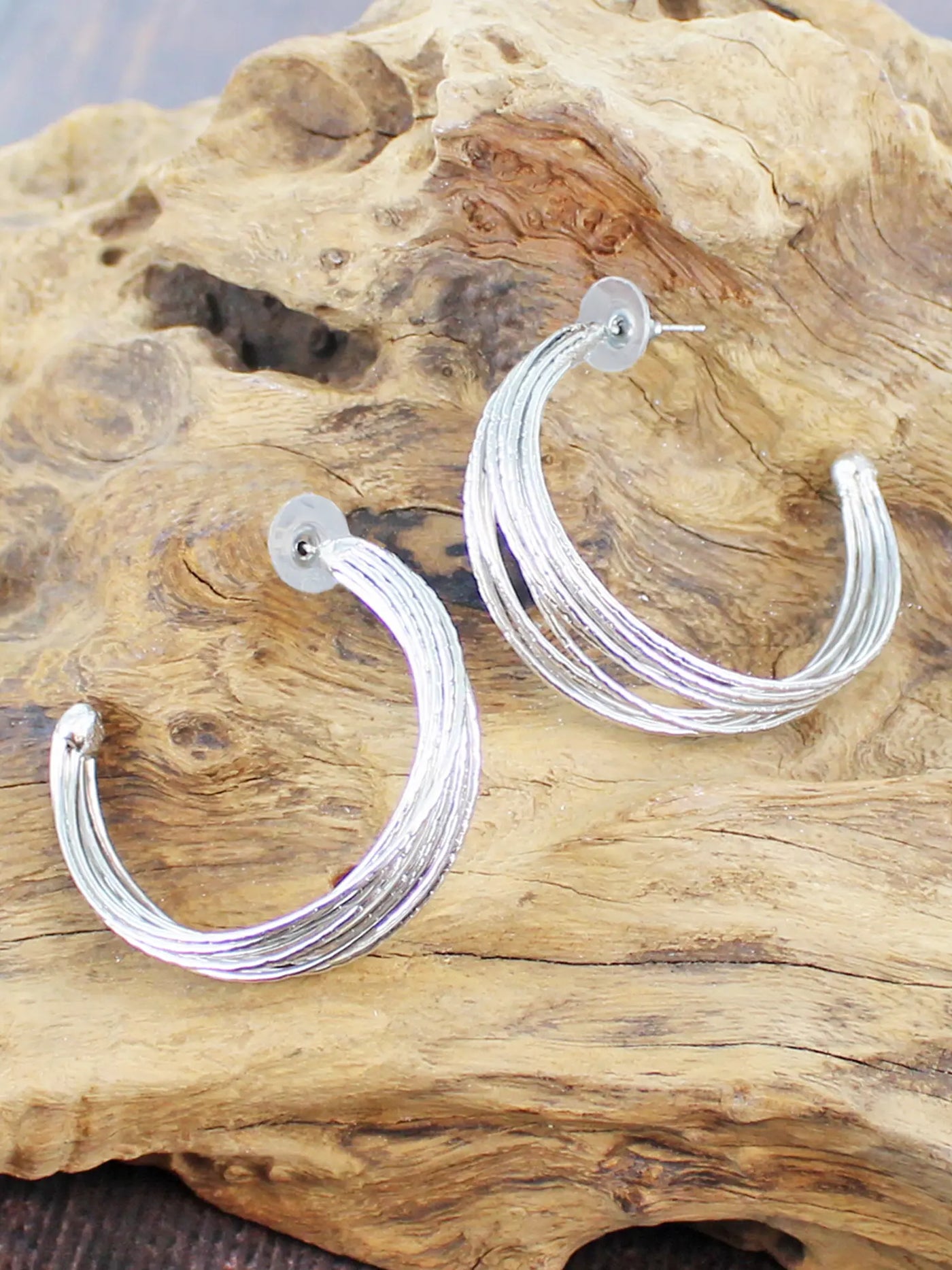 Silver Multi Strand Hoop Earrings