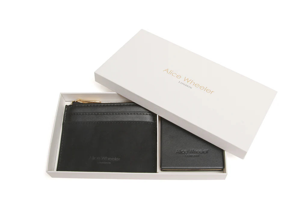 Boxed Black Purse & Mirror Set