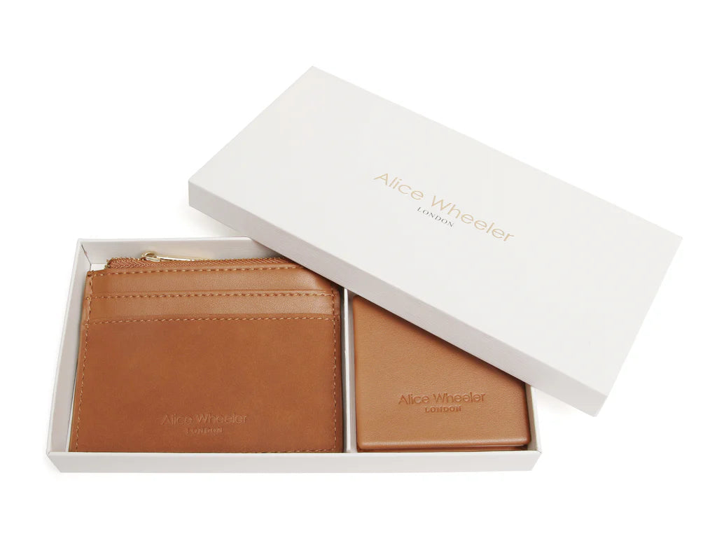 Boxed Tan Purse & Mirror Set