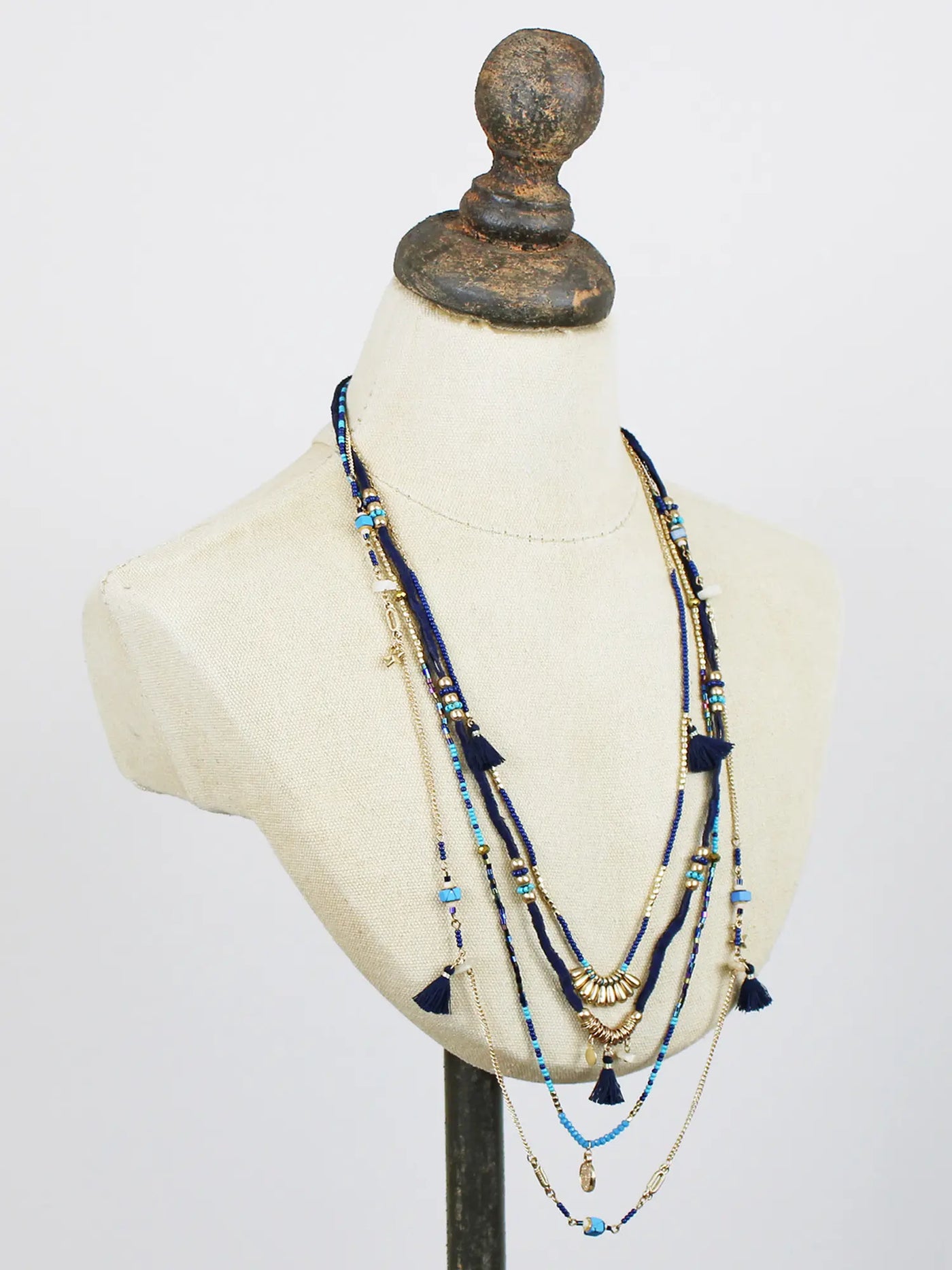 Navy Multi Strand Beaded Necklace