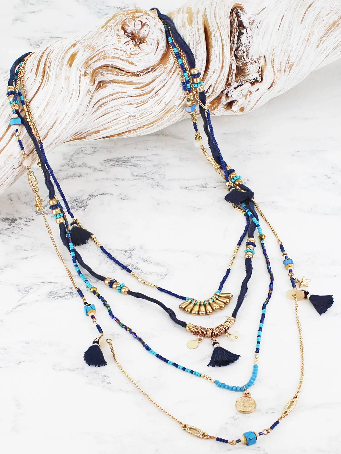 Navy Multi Strand Beaded Necklace
