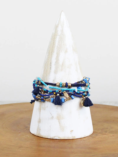 Navy Multi Strand Beaded Bracelet