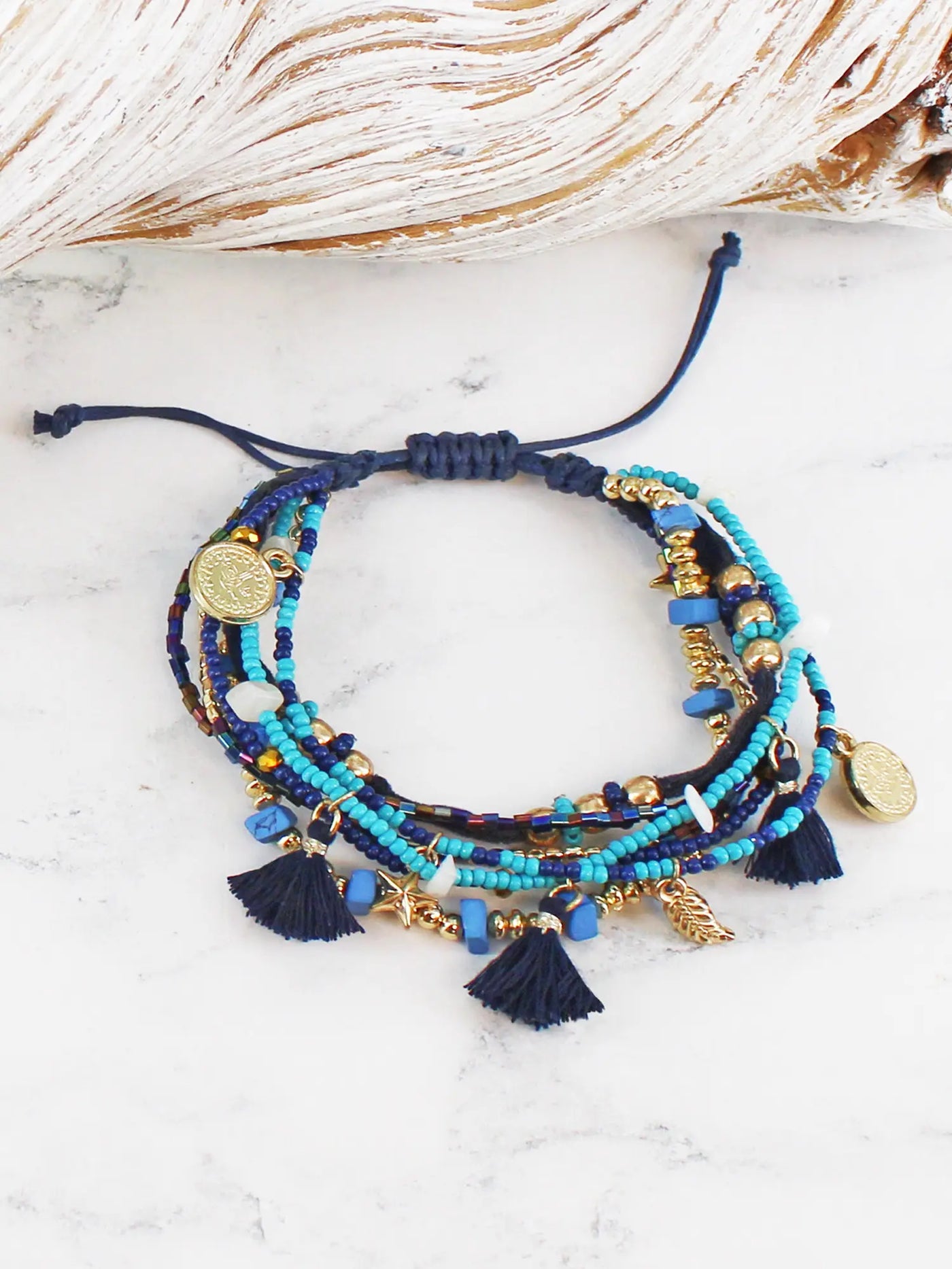 Navy Multi Strand Beaded Bracelet