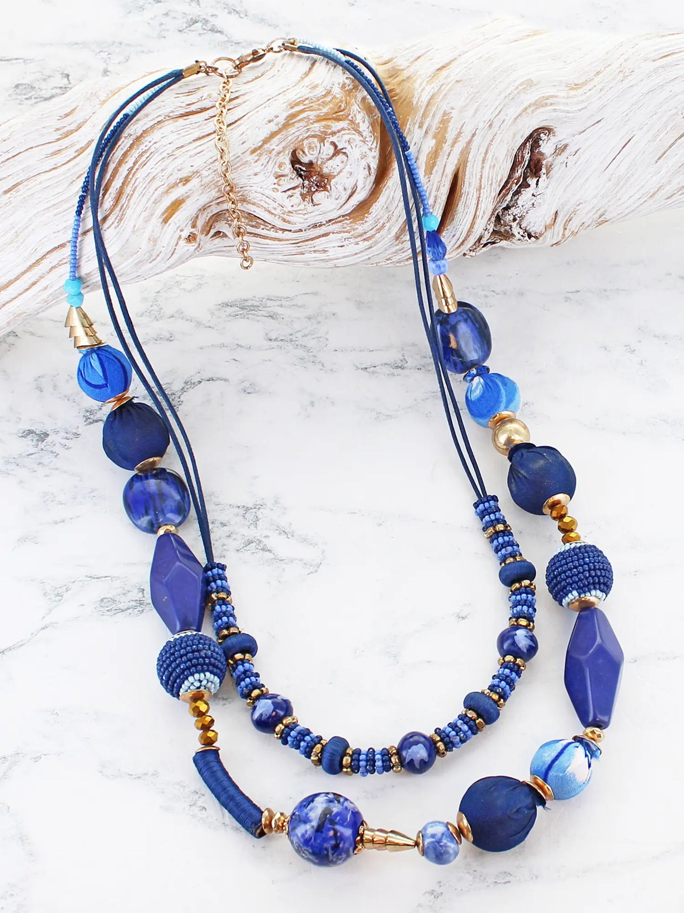 Blue Double Strand Beaded Necklace