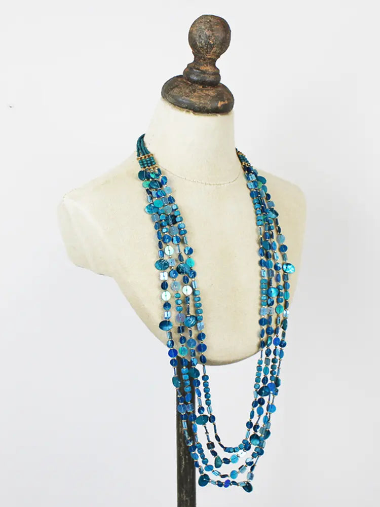 Blue 4 Strand Sequin Necklace