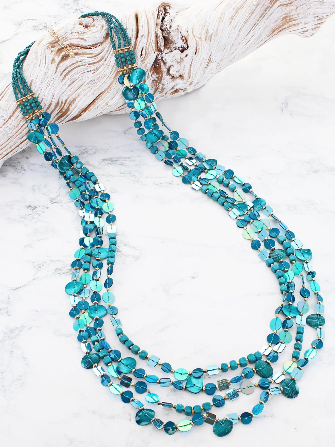 Blue 4 Strand Sequin Necklace