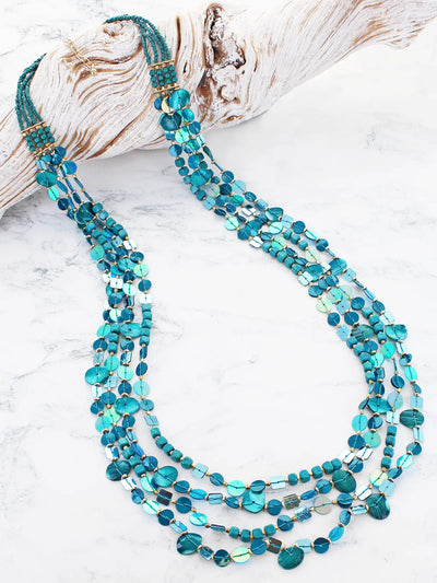 Blue 4 Strand Sequin Necklace