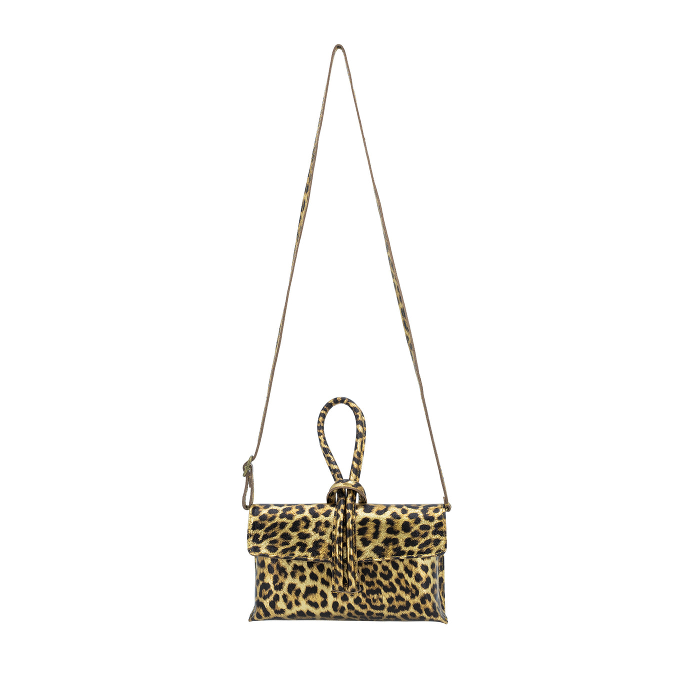 Gold Leopard Leather Loop Bag