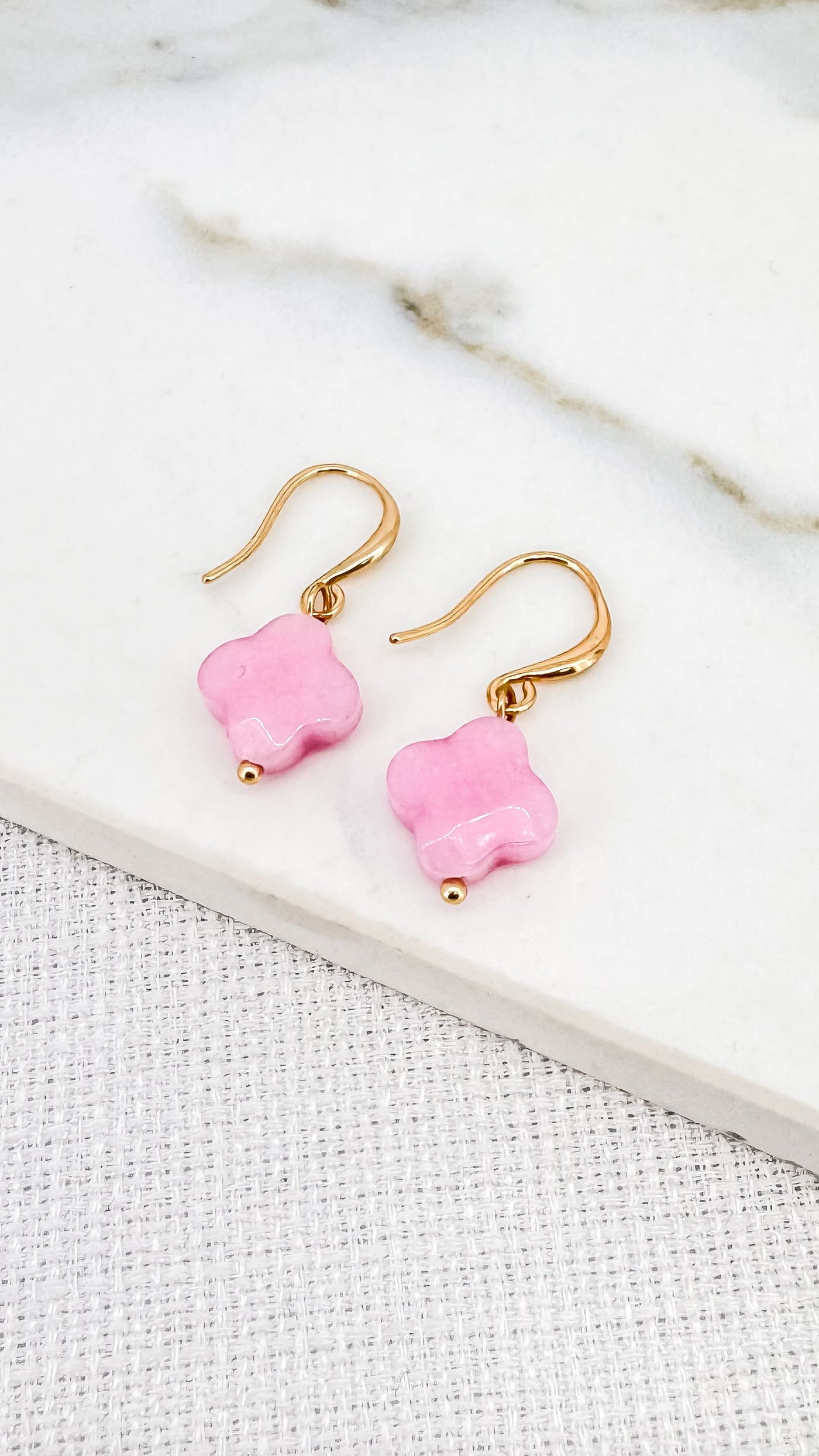 Pink Clover Stone Earrings