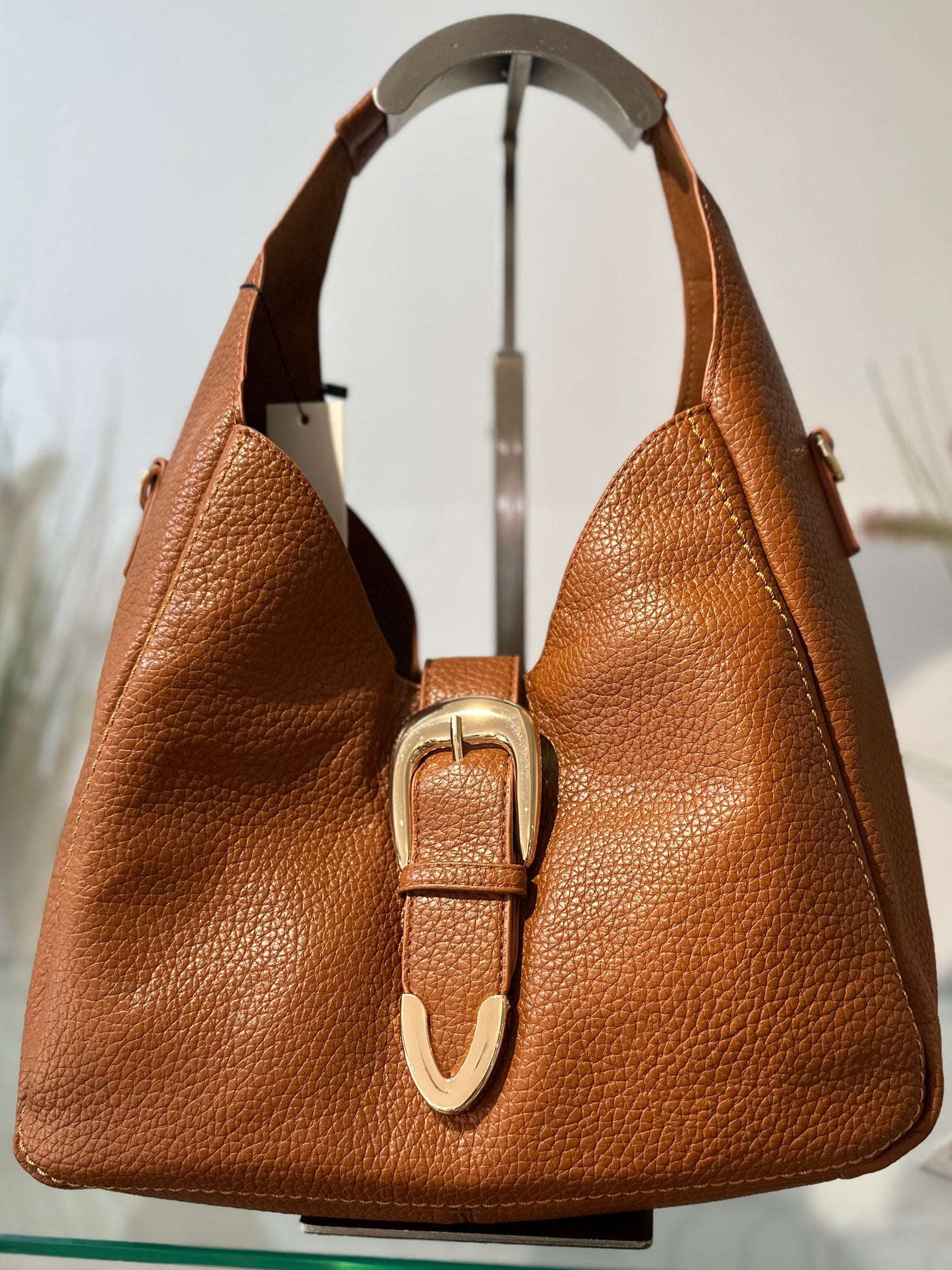 Tan Slouch Buckle Bag