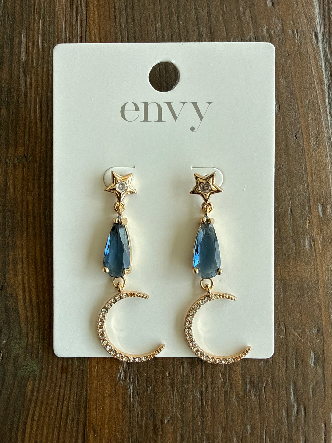 Navy Crystal Moon & Star Drop Earrings