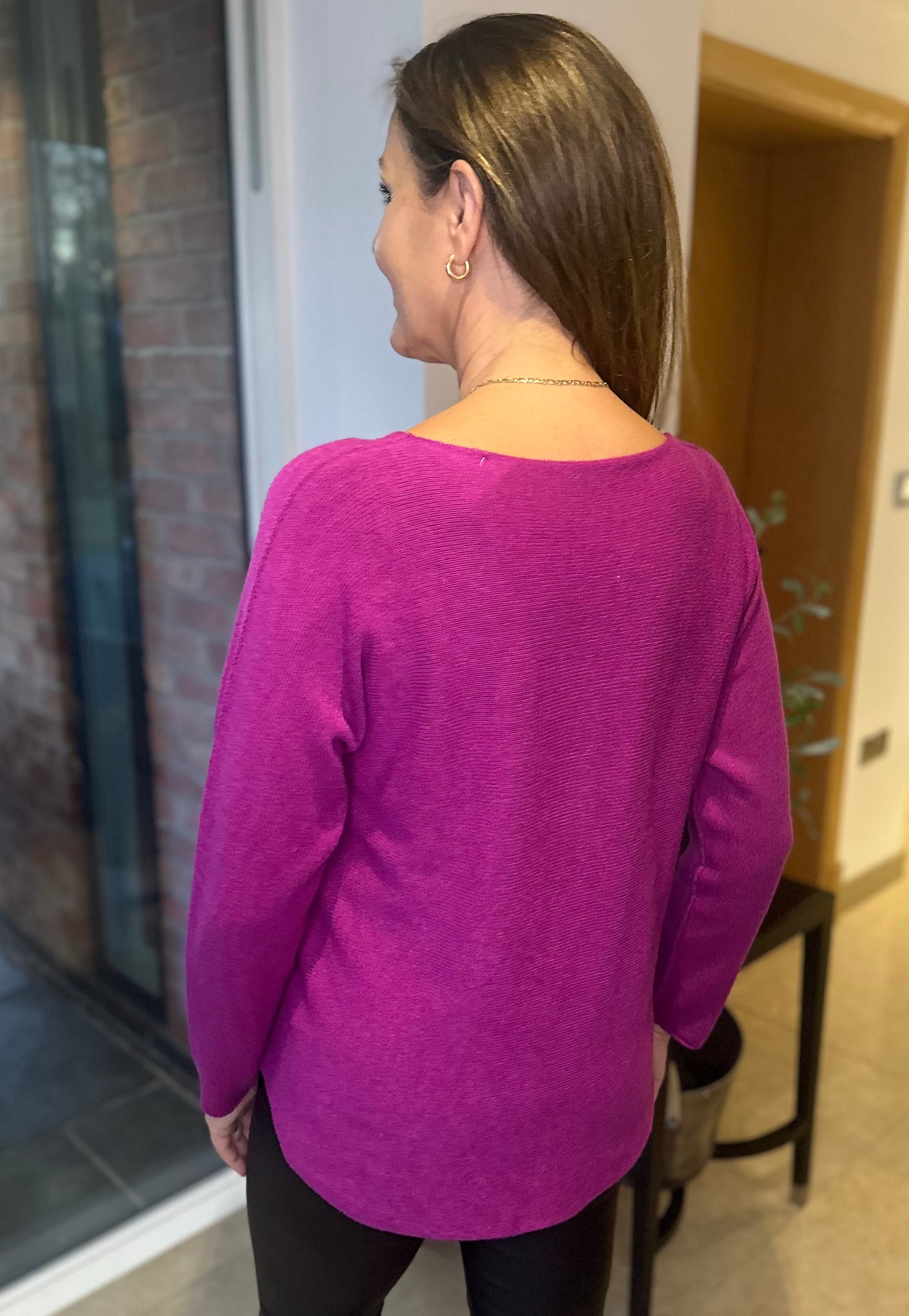 Magenta Seam Detail V Neck Knit