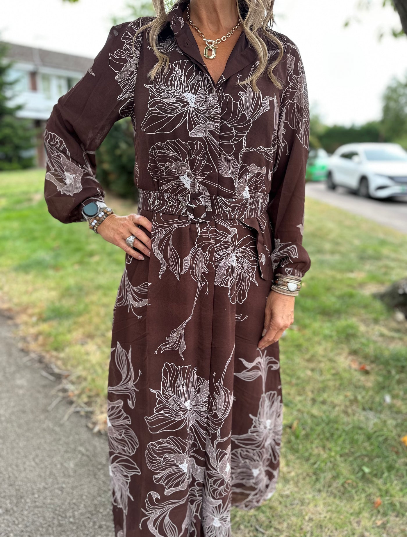 ONLY Brown Floral Shirt Dress