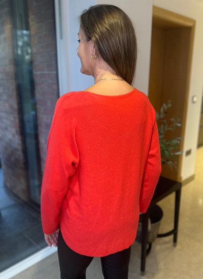 Red Seam Detail V Neck Knit