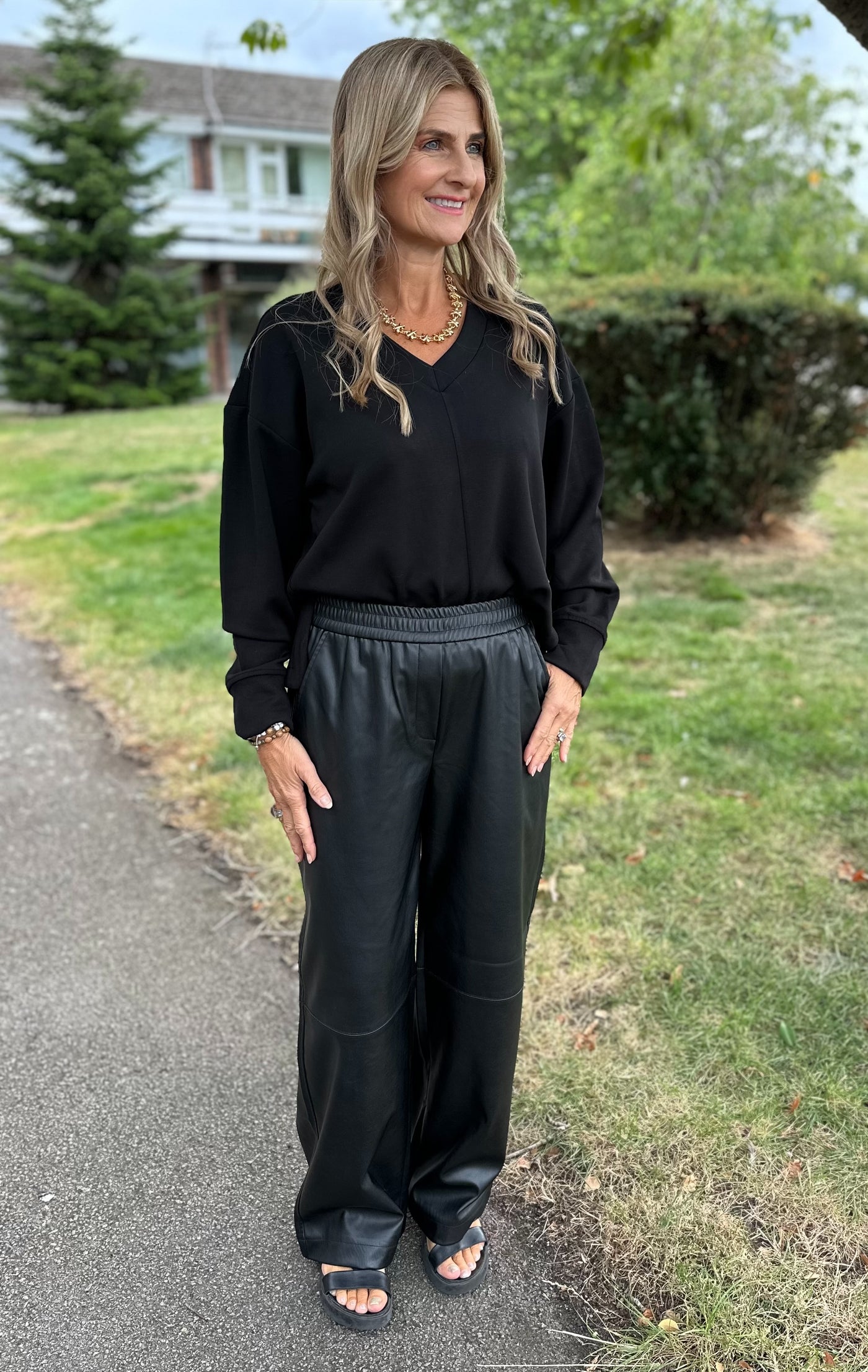 Byoung Black Faux Leather Daja Pants