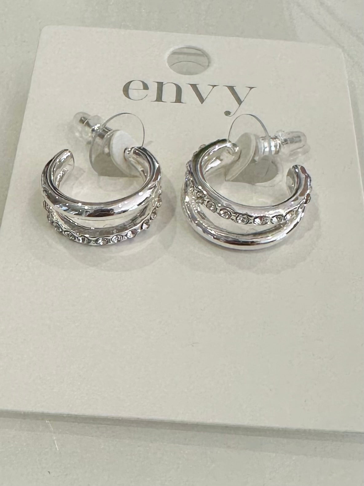 Silver Diamante Double Hoop Earrings