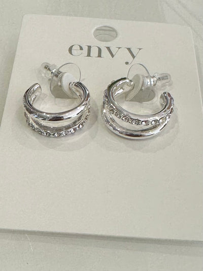 Silver Diamante Double Hoop Earrings
