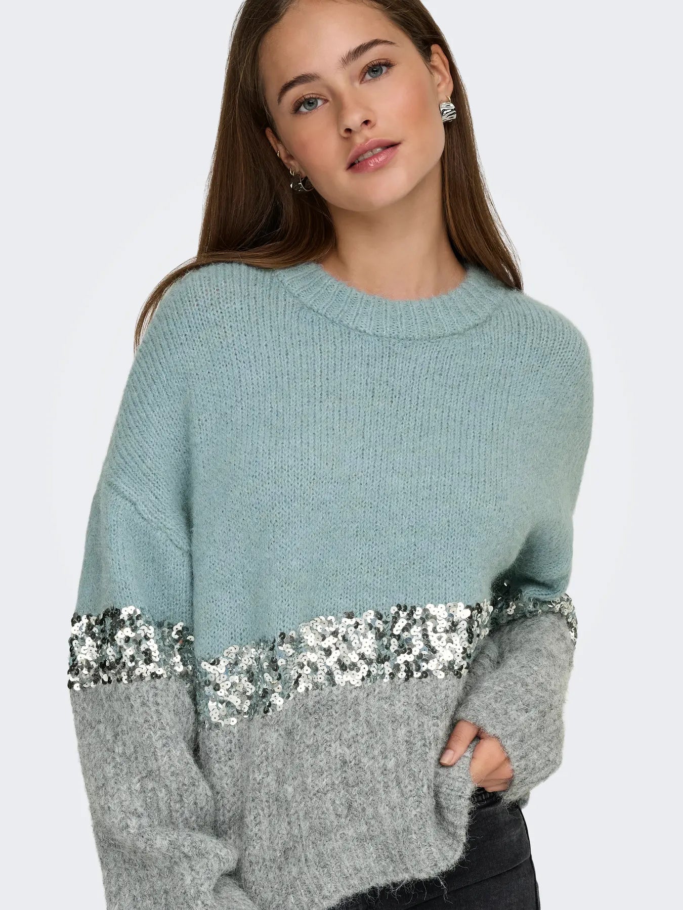 ONLY Blue & Grey Sequin Knit