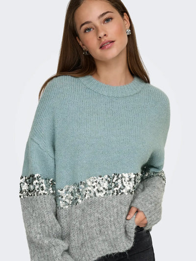 ONLY Blue & Grey Sequin Knit