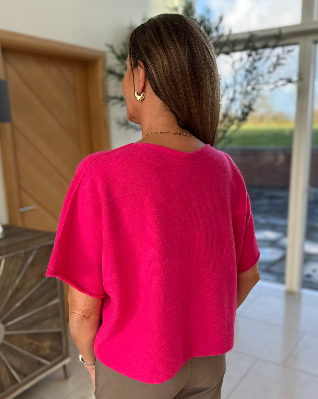 Fuchsia Pink Short Sleeved Jumper