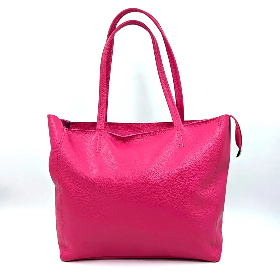 Fuchsia Pink Italian Leather Tote Bag