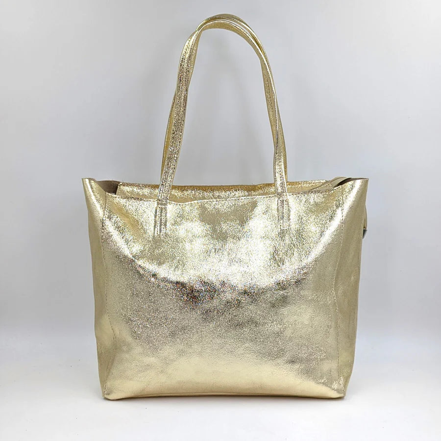 Gold Italian Leather Tote Bag