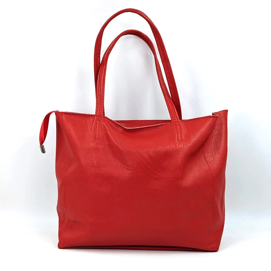 Red Italian Leather Tote Bag