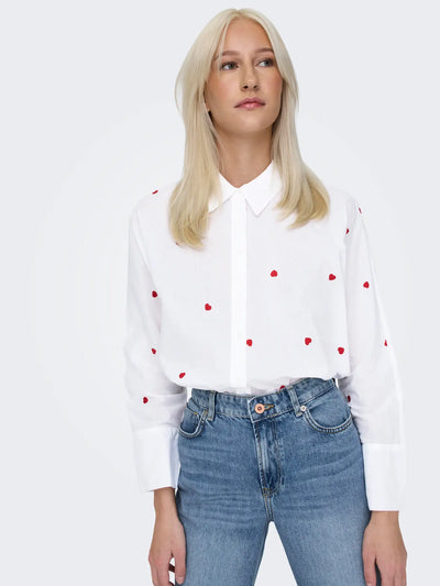 ONLY White & Red Heart Shirt