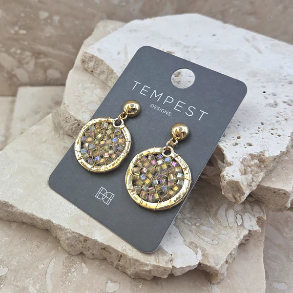 Iridescent Bead Circle Earrings