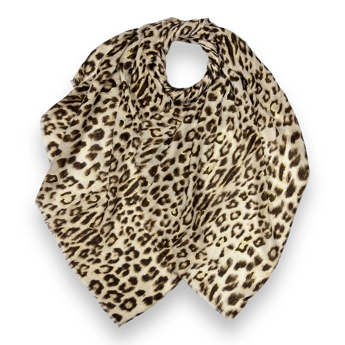 Beige & Gold Foil Leopard Scarf